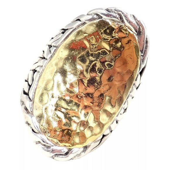 John Hardy JH Silver 22k Yellow Gold Classic Palu Saddle Cocktail Ring sz 7 - Picture 10 of 14